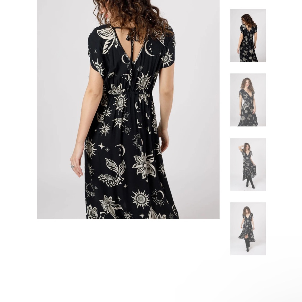 Band of Gypsies Black and Cream Floral Wrap Maxi Dress - Picture 9 of 9